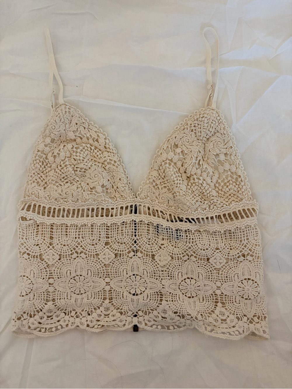 Kendall & Kylie Crochet Lace Bralette Crop Top - Cream